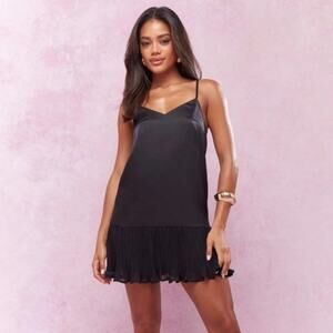 MISSGUIDED Sheer Pleated Frill Hern Satin Cami Mini Dress,